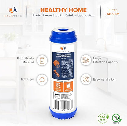 Aquaboon 5 Micron 10 x 2.5 Granular Activated Carbon Water Filter Cartridge GAC Water Filter Replacement Compatible with AP117, GAC-10, GAC1, 12 Pack