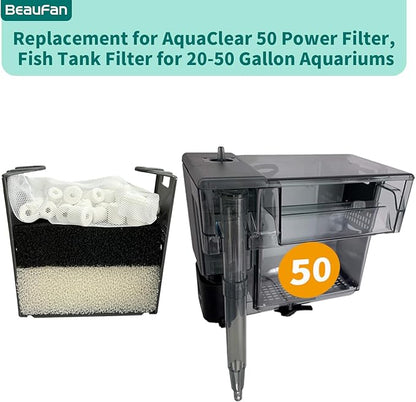 4 Set of Three-Stage Filtration Tank Filter Maintenance Kit, Replacement for AquaClear 50/200 50-Gallon Power Filter, Fish Tank Filter for 20- to 50-Gallon Aquariums