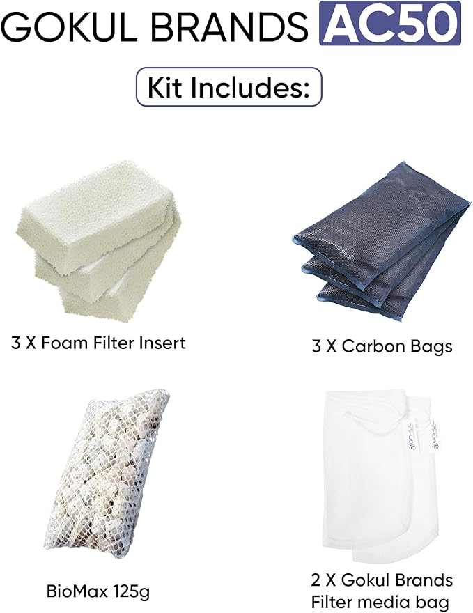 AquaClear 50 HOB Maintenance & Replacement Filter Media Kit, Including Gokul Brands Mesh Bags(AquaClear Activated Carbon, BioMax Media, Filter Foam Insert)