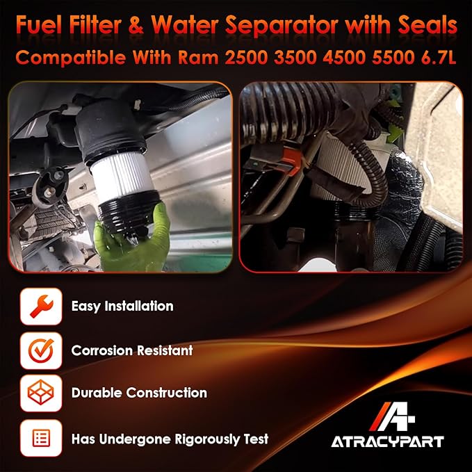 6.7 Cummins Fuel Filter Water Separator Kit Compatible with 2019–2024 Dodge Ram 2500 3500 4500 5500 6.7L Diesel Turbo Engines | Replaces 68436631AA, 68157291AA