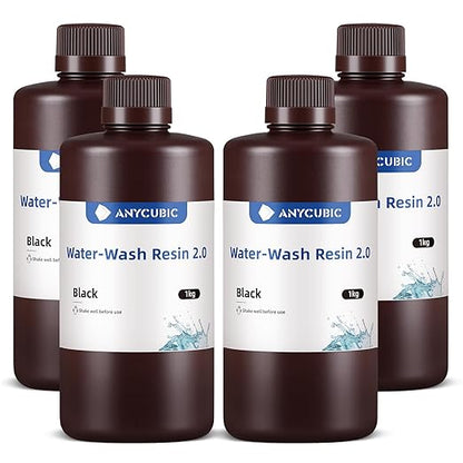 ANYCUBIC Water Washable 3D Printer Resin 2.0 Bundle, 405nm High Precision UV-Curing 3D Resin, Low Shrinkage Photopolymer Resin for LCD Resin 3D Printer (4Packs*1kg Black, 4kg in Total)