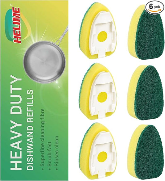 Dishwand Refills Sponges Heads - Non Scratch Dish Wand Refill Replacement, Heavy Duty Scrub Dots Brushes Dispenser, Soap Dispensing Scrubbers, Dishwashing Cleaner Supplies Kitchen Sink Dishwasher Tool