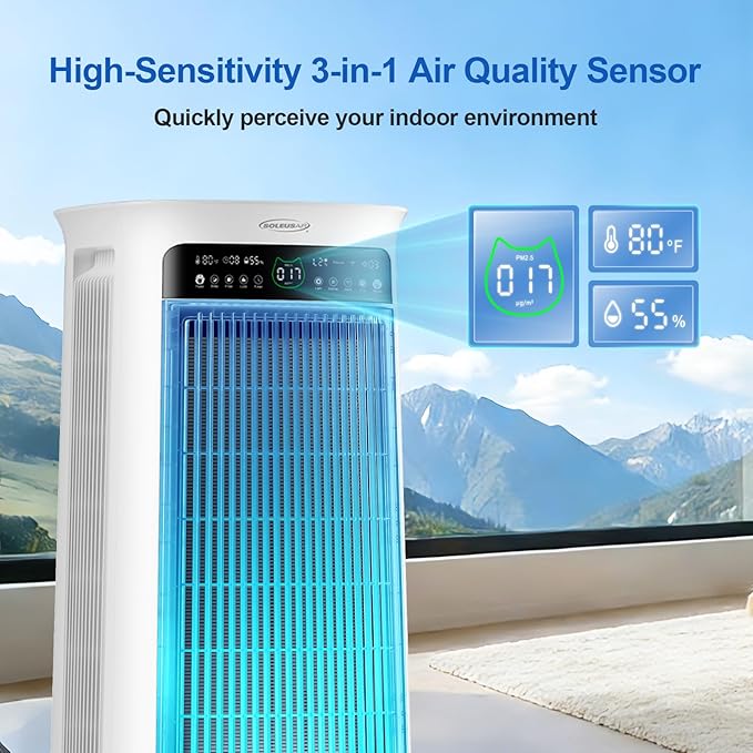 Air Purifier Large Room,True H13 HEPA Air Purifier for Home & Bedroom, Covers Up to 4000 Sq. Whole House Air Purifier, PM2.5 TEMP HD Sensor, Large Screen Display, 22dB Quiet for Pets Families