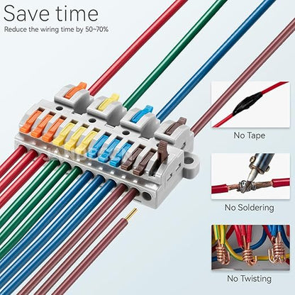 4pcs DIN Rail Terminal Blocks, DIY Splicing Wire Connectors for Circuit Inline 28-12AWG (4 in 12 Out)