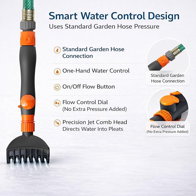 Concy Pool & Spa Cartridge Filter Cleaner – 7-Jet Comb Cleaning Wand for Deep Pleat Cleaning, Hose-Powered, Pleat-Safe Design, Fits Standard Garden Hoses