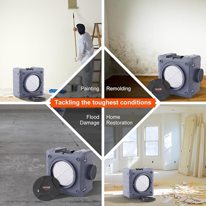 VEVOR Air Scrubber with 3-Stage Filtration, Stackable Negative Air Machine 550 CFM, Air Cleaner with MERV10, Carbon, H13 HEPA, for Home, Industrial and Commercial Use