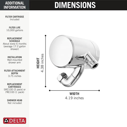 Delta Faucet Clarifi Premium Shower Filter Attachment with Filter, Hard Water Shower Filter, Shower Head Filter, Chrome 5SF100