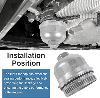 Fuel Filter Housing Cap 134001 Replacement for Chevy Cruze Silverado 2500HD 3500HD Replacement for GMC Sierra 2500HD 3500HD Duramax 6.6L L5P 2017-2024 Billet Aluminum Silver