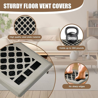 Floor Register AC Vents Brushed Nickel Color 4x10 Inch Air Vents Floor Vents Register Decorative Registers Grilles Air Vents for Floor Baseboard Register Vent