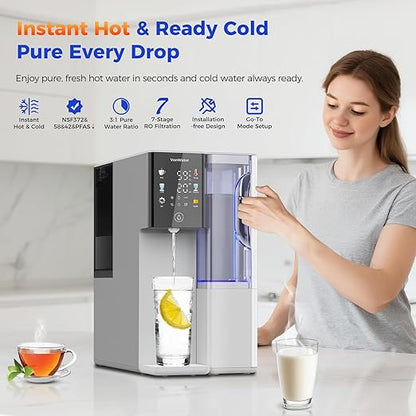 C5 Countertop Reverse Osmosis Water Filter, Hot and Cold RO System-3s Instant Hot, 6 Temp Settings 7-Stage RO Filtration Dispenser, NSF/ANSI372/42/58, Portable Pitcher, 3:1 Pure to Drain