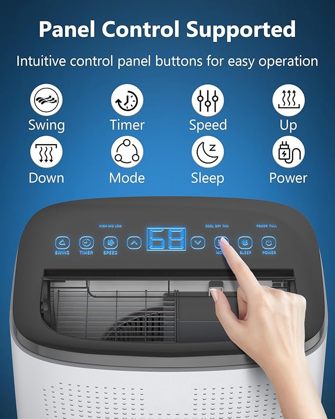 14000 BTU Portable Air Conditioner, Portable AC Unit with Fan & Dehumidifier, Air Conditioner Portable for Rooms Up to 750 Sq Ft, Remote Control, 24H Timer for Bedroom, Office, Apartment, White