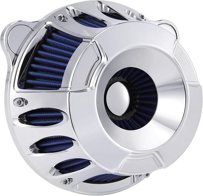 Motorcycle Air Filter Kit CNC Air Cleaner Intake Turbine System Fit for Harley Touring Street Glide Road King Trike 2008-2016, Softail 2016-2017 (C-Chromed Silver)