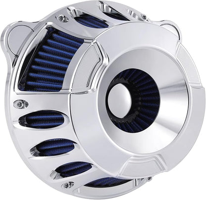 Motorcycle Air Filter Kit CNC Air Cleaner Intake Turbine System Fit for Harley Touring Street Glide Road King Trike 2008-2016, Softail 2016-2017 (C-Chromed Silver)