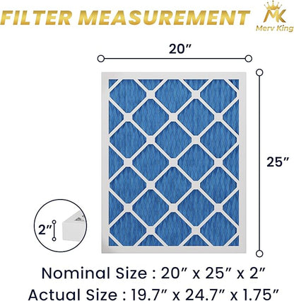 MervKing 20x25x2 Air Filter Actual Size: 19.7" x 24.7" x 1.75" MERV 11 MPR 1000-1200 | MADE IN USA | 12-Pack | Pleated HVAC AC Furnace Replacement