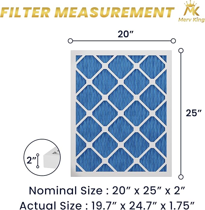 MervKing 20x25x2 Air Filter Actual Size: 19.7" x 24.7" x 1.75" MERV 11 MPR 1000-1200 | MADE IN USA | 4-Pack | Pleated HVAC AC Furnace Replacement