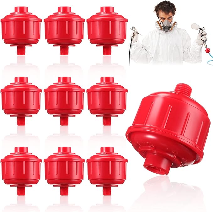 10 Pcs Mini Disposable Water and Air Filters Disposable Spray Gun Filter Whirlwind Air Line Filter Guns Filters Only Standard 1/4 Inch Threads Fit for Spray Guns and Air Tools, Red
