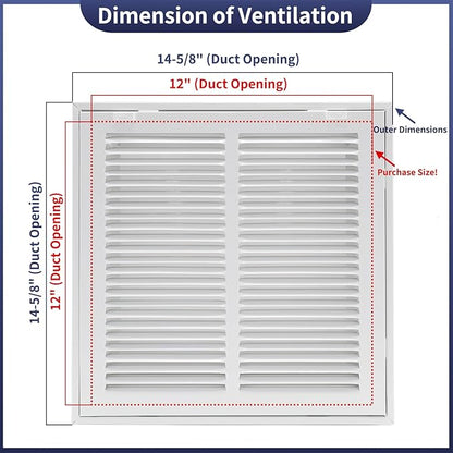 12"W x 12"H [Duct Opening Size] Steel Return Air Filter Grille - Removable Face/Door for 1 inch Filters -HVAC Vent Cover Grill - White [Outer Dimensions: 14 5/8"W X 14 5/8"H]