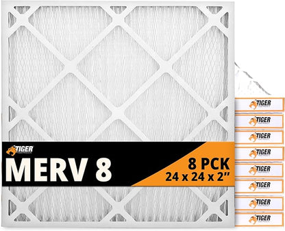 Tiger Tough 24x24x2 Air Filter MERV 8 MPR 600-800, High-Performance Pleated HVAC AC Furnace Filter Replacement for Home, 8-Pack