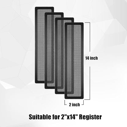 Floor Register Vent Cover, 2"x14" Magnetic Air Vent Screen Mesh Covers for Home Floor/Wall/Ceiling Registers Air Vent Filters, Black (4 Packs)