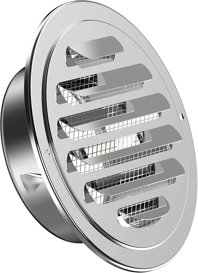 Stainless Steel Soffit Vents 4 Inch, HG Power Round Vent Cover with Screen Mesh, Louver Air Vent Hood for Wall, Ceiling Mount, Bathroom, Garage, Attic Ventilation, Silver