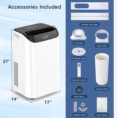14000 BTU Portable Air Conditioners,Cooling,Fan,Dehumidification,Sleep Mode for Large Rooms up to 700 Sq.Ft,AC Unit with Remote Control,24H Timer,Installation Kits Included