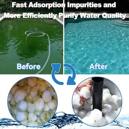 QwayHome 1.54 lbs Pool Filter Balls, Reusable Filter Sand Balls for Above Ground Pool Sand Pump, Pool Filter Sand Alternative, Eco-Friendly Fiber Filter Balls, Replace 55 lbs Filter Sand, White