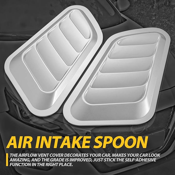 KaTur 1 Pair Universal Car ABS Decorative Air Flow Intake Scoop Turbo Bonnet Vent Cover Hood (Gray)