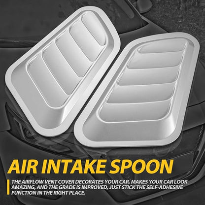 KaTur 1 Pair Universal Car ABS Decorative Air Flow Intake Scoop Turbo Bonnet Vent Cover Hood (Gray)