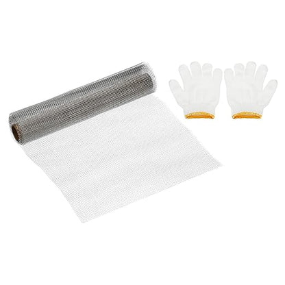 PATIKIL 40"L x 16"W Woven Wire Mesh, 12 Mesh 304 Stainless Steel Air Vent Filter Screen with Gloves for Window Security Vent Cover Filtration Animals Fence