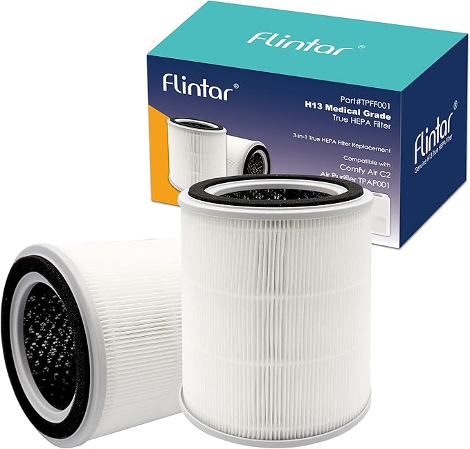 Flintar TPAP001 H13 Replacement Filter, Compatible with TOPPIN TPAP001 Air Purifier Comfy Air C2, 3-in-1 H13 Grade Filter Set, Part # TPFF001, 2-Pack