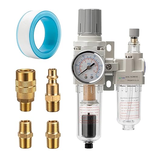 1/4" NPT Automatic Drain Compressed Air Filter Regulator Lubricator,Air Pressure Regulator with Oil/Water Separator (0-150 PSI),for Pneumatic Tools & Systems