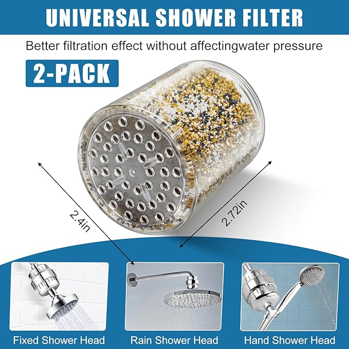 2 Pack 3 Stage Shower Filter Cartridge Replacement for Aqua Bliss SF100/SF220/SFC100/SFC220 (2-Pack) – Crystal-Clear Housing Shows Filter Media – Activated Carbon, Calcium Sulfite & KDF