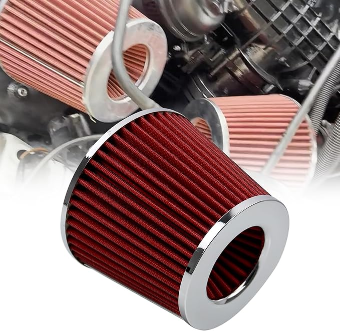RYANSTAR RACING 63mm 2.5" High Flow Round Tapered Cone Cool Air Filter Cleaner with Top Filter Design Short 153mm tall