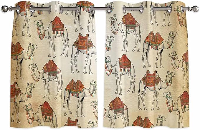 2 Panel Kitchen Cafe Curtains, Desert Sand Camel Sunlight Filtering Nature Air Through, Home Decor Window Covering Tier Curtains for Living Room 104W x 52L inch Summer Tropical Animals Vintage Beige