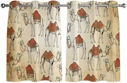 2 Panel Kitchen Cafe Curtains, Desert Sand Camel Sunlight Filtering Nature Air Through, Home Decor Window Covering Tier Curtains for Bedroom Living Room Summer Tropical Animals Vintage Beige