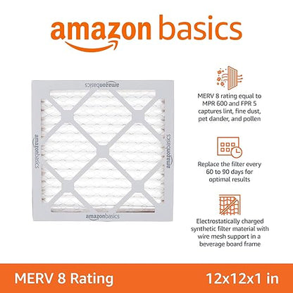 Amazon Basics 12x12x1 Air Filter 6 Pack, MERV 8 AC Furnace Filters (Actual Size: 11.75" x 11.75" x 0.75")