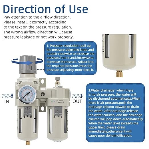 3/8" NPT Compressed Air Filter Regulator Lubricator Combination,Water/Oil Trap Separator (0-150 PSI), Oil Water Separator,Semi-Automatic Drain, Suitable for Pneumatic Systems