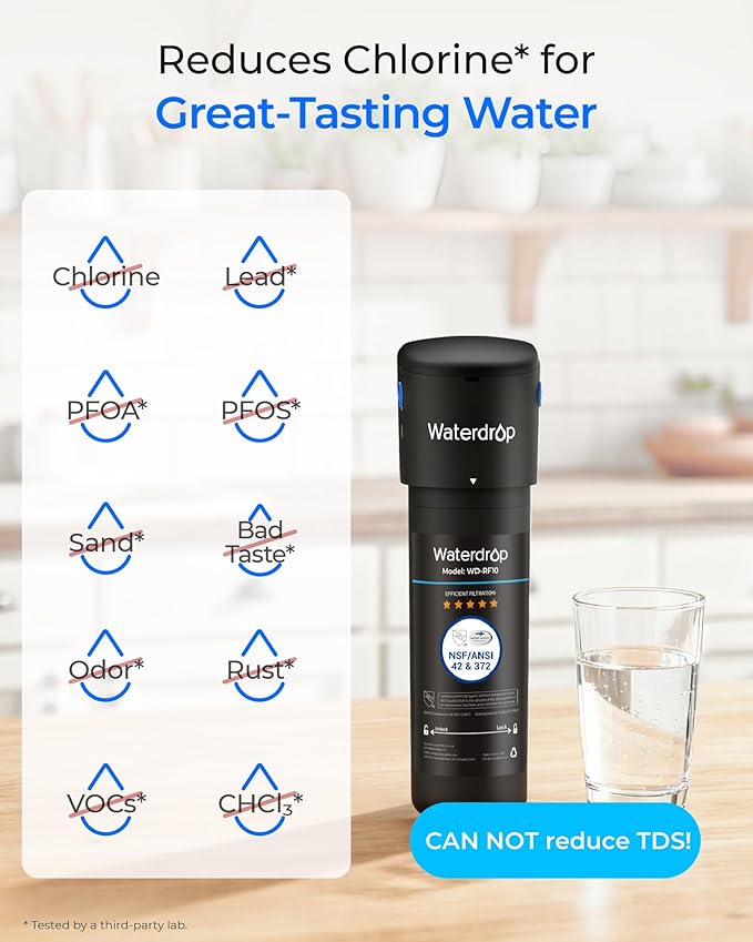 Waterdrop 10UA Under Sink Water Filter System, Reduces PFAS, PFOA/PFOS, Lead, Chlorine, Bad Taste & Odor, Under Counter Water Filter Direct Connect to Kitchen Faucet, NSF/ANSI 42 Certified, 1 Year