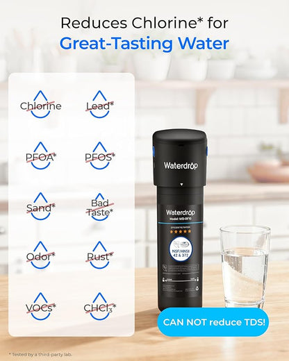 Waterdrop 10UA Under Sink Water Filter System, Reduces PFAS, PFOA/PFOS, Lead, Chlorine, Bad Taste & Odor, Under Counter Water Filter Direct Connect to Kitchen Faucet, NSF/ANSI 42 Certified, 1 Year