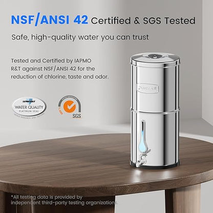 Purewell PFAS-Free 6-Stage Gravity Water Filter System with PC Water Level Window, Certified to Reduce Lead, Total PFAS (Forever Chemicals), Mercury, and Chlorine, SF-2.25G