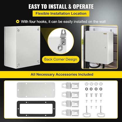 VEVOR NEMA Steel Enclosure, 20 x 16 x 10'' NEMA 4X Steel Electrical Box, IP66 Waterproof & Dustproof, Outdoor/Indoor Electrical Junction Box, with Mounting Plate