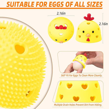 Egg Washer for Fresh Eggs, Egg Scrubber for Fresh Eggs, Egg Brush for Cleaning Fresh Eggs, Egg Cleaner Scrubber, Easter Gifts Creative Chicken Shape Egg Wash Brush Silicone Washing Egg Tool - Yellow