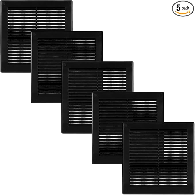Vent Systems 6" x 6" - Pack of 2 - Black Plastic Soffit Vent Cover - Durable Flat Square Air Vent Grille with Mesh Screen - Weather Resistant Ventilation Grill - Wall & Ceiling, Indoor & Outdoor