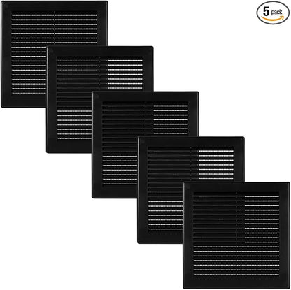 Vent Systems 6" x 6" - Pack of 2 - Black Plastic Soffit Vent Cover - Durable Flat Square Air Vent Grille with Mesh Screen - Weather Resistant Ventilation Grill - Wall & Ceiling, Indoor & Outdoor