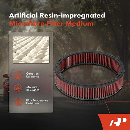 A-Premium 14"x3" Round Universal Air Cleaner Filter Assembly - Compatible with Chevrolet Chevy GMC Ford Models- Fit For 5-1/8" carburetor neck, Chrome Red