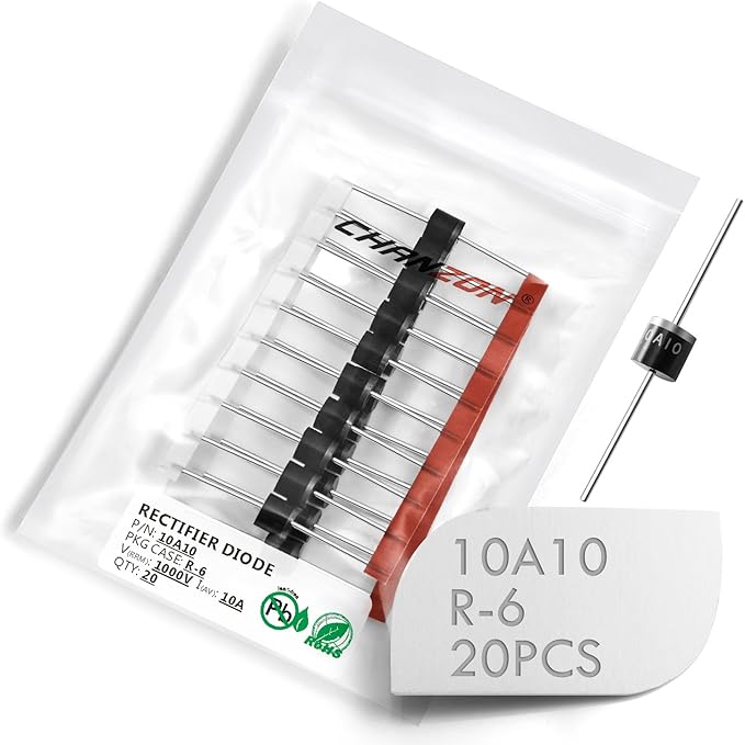 (20 Pcs) Chanzon 10A10 Rectifier Diode 10A 1000V R-6 Axial 10 Amp 1000 Volt Electronic Silicon Diodes