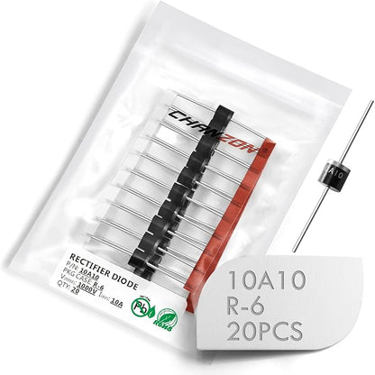 (20 Pcs) Chanzon 10A10 Rectifier Diode 10A 1000V R-6 Axial 10 Amp 1000 Volt Electronic Silicon Diodes