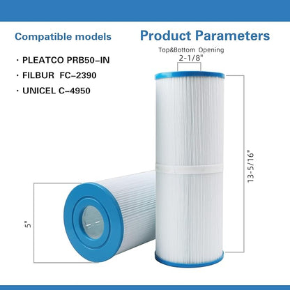 C-4950 Spa Filters, Replaces For Pleatco PRB50-IN, Filbur FC-2390, 03FIL1600, 373045, Compatible For Jacuzzi J210/J220/J235/J245/J275, 50 sq.ft 5X13 Drop in Hot Tub filter 2 Pack