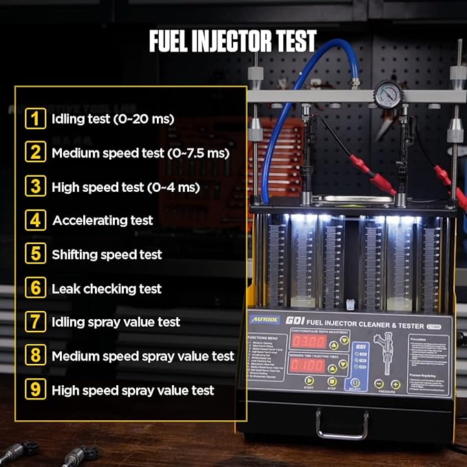AUTOOL GDI Fuel Injector Cleaner & Tester 110V Ultrasonic Wave Fuel Injection Leakage Tester 6-Cylinder Automotive Fuel Injector Cleaning Machine