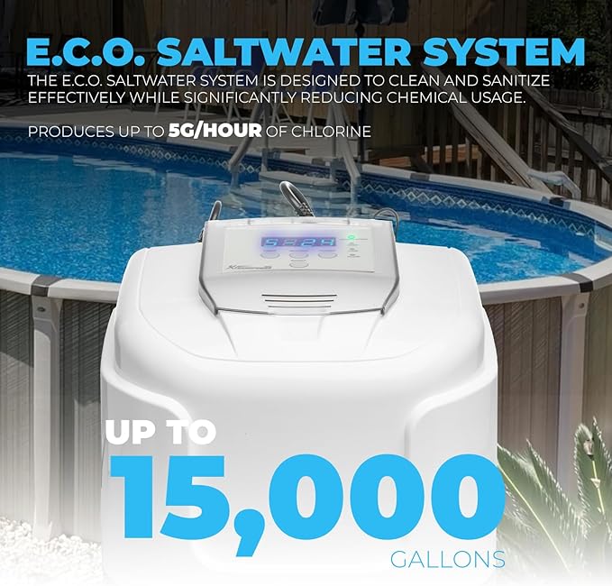 XtremepowerUS Above Ground Pool Salt Water System, Saltwater Chlorinator Built-in Timer for Above Ground Swimming Pool up to 15,000 Gallons with E.C.O. Salt Cell Genertaor